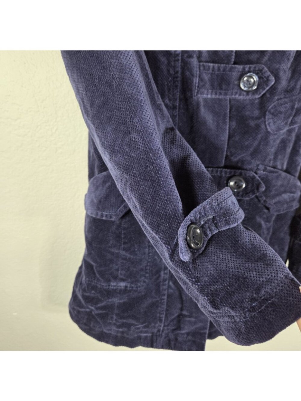 Anthropologie Idra Navy Blue Corduroy Hooded Jacket Size 0 Floral Swirl Lining - Picture 7 of 16